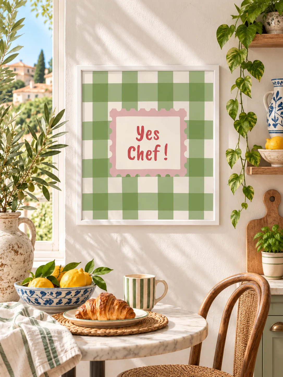 Yes Chef Printable Kitchen Wall Art | Green Gingham Retro Typography Poster product image (10)