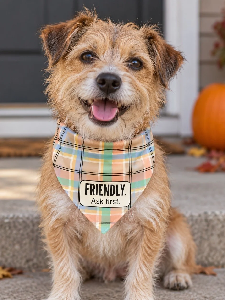 Friendly, Ask First Dog Bandana (Fall Plaid)