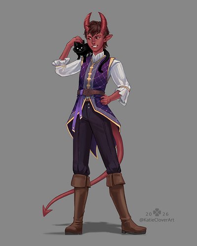 Another DnD illustration! This time it’s my brother’s tiefling bard. His name is Reason, the cat is Trouble (we legally can’t...