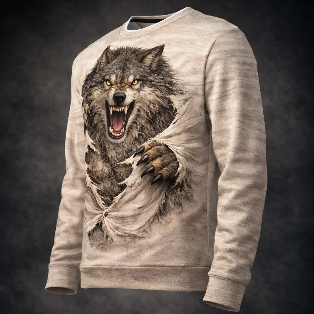 Wolf Ripping Through Shirt - Alpha Wolf Graphic Sweatshirt - 3D Shredded Effect Nike Sportswear product image (1)