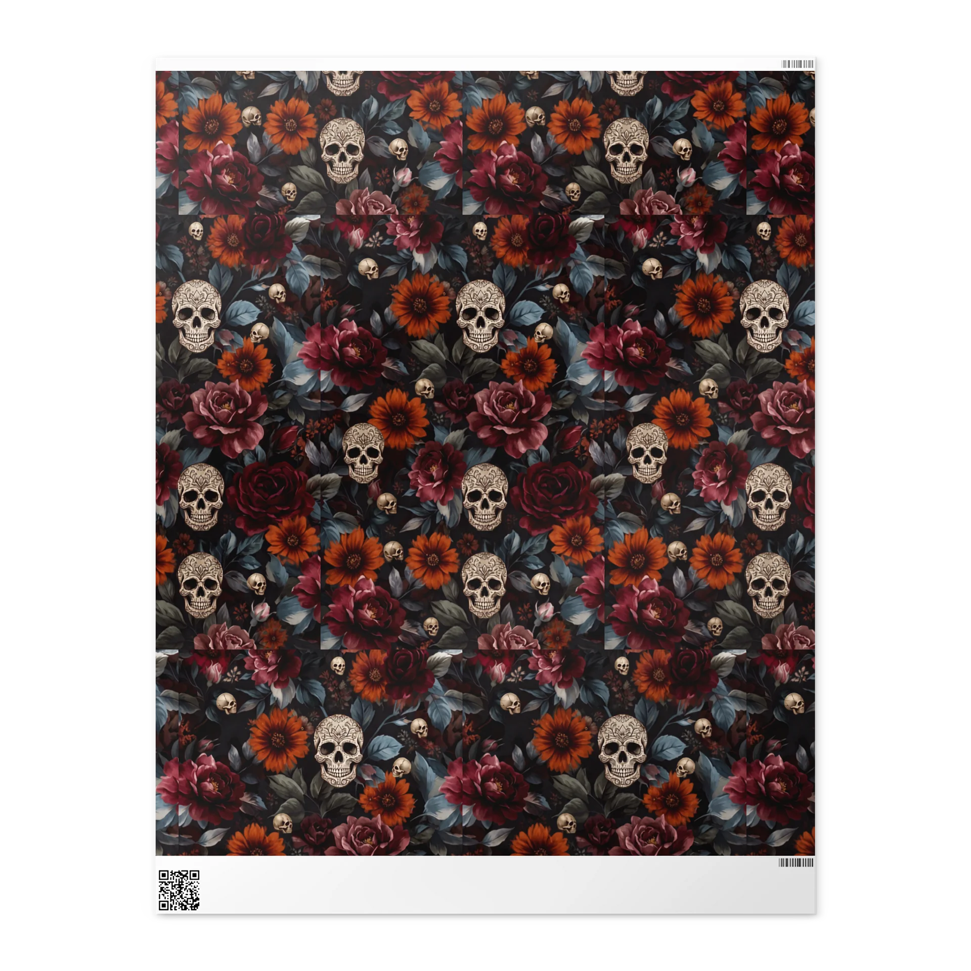 Orange & Mauve Roses & Skulls Wrapping Paper product image (2)