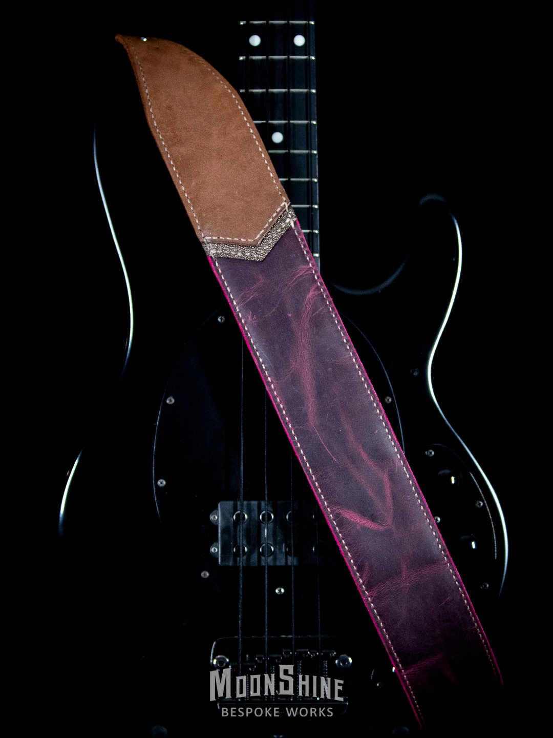 Raspberry Oil Tan Chevron Padded Guitar Strap product image (4)