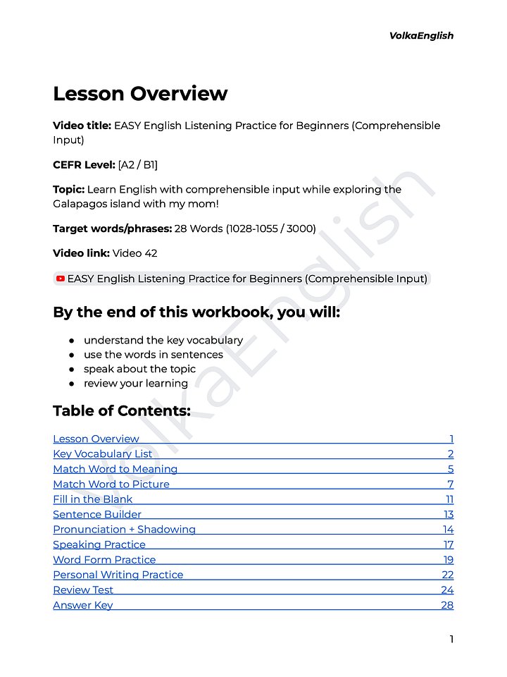 EASY English Listening Practice for Beginners (Comprehensible Input) - Video 42 Study Pack product image (2)