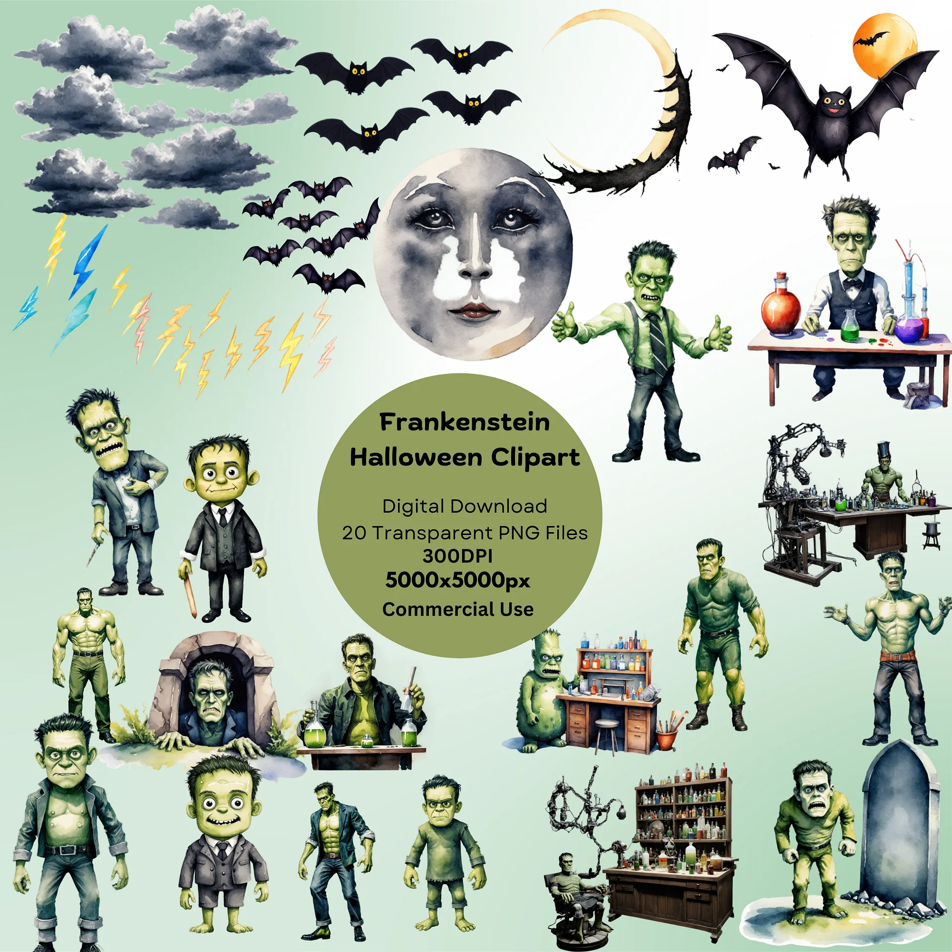 Frankenstein Halloween Themed Clipart product image (1)