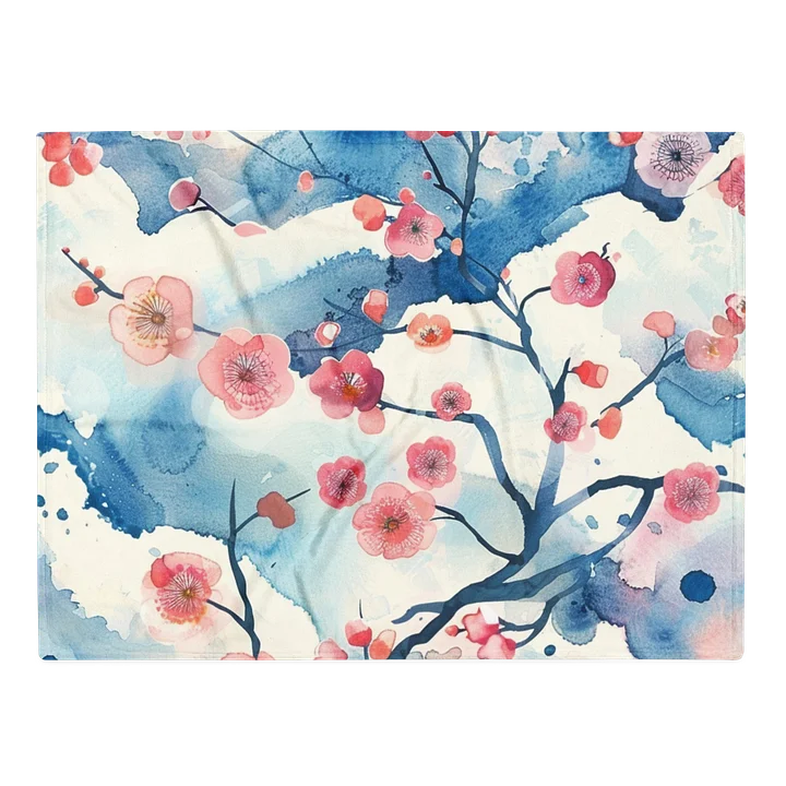Traditional Japanese Watercolor Throw Blanket - Pink Plum Blossom Cozy product image (1)