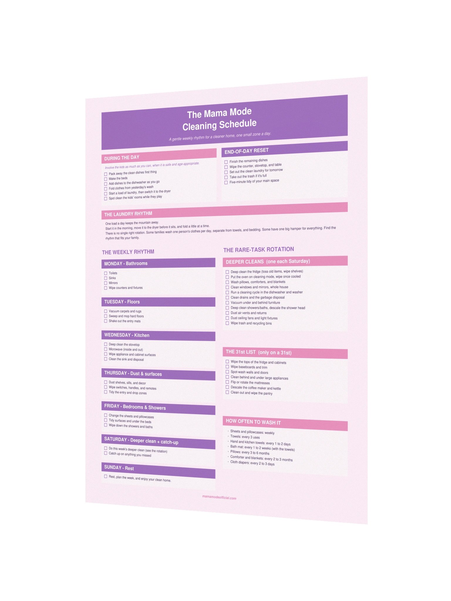 Mama Mode Cleaning Schedule Poster product image (4)