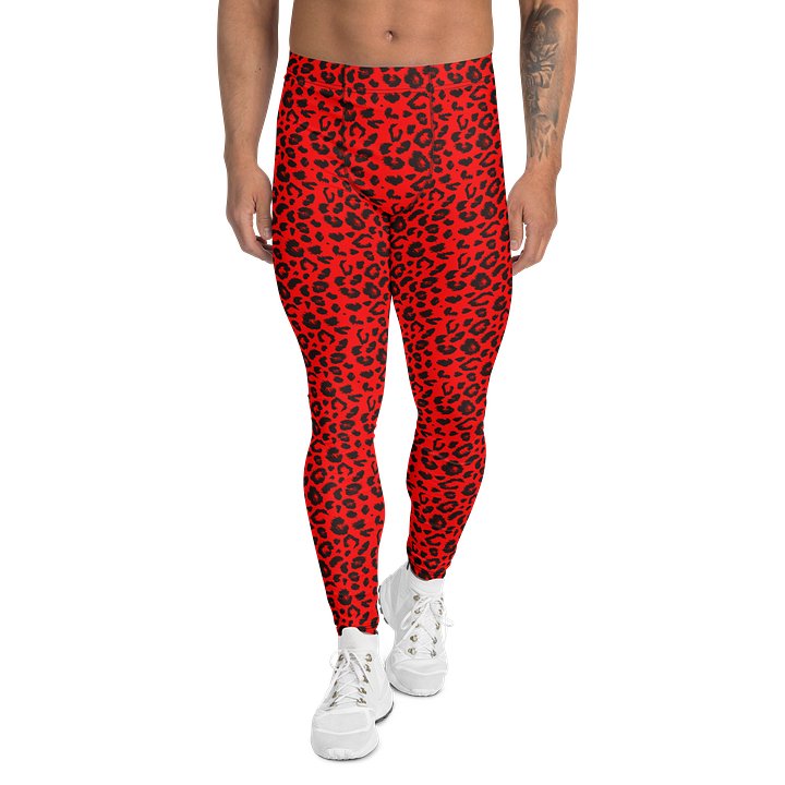 Comfortable Men's Leggings Bold Red Leopard Print product image (1)