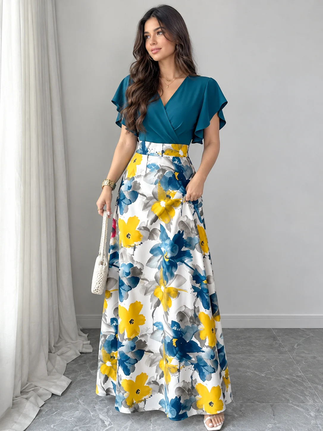 Elenzga Women's Elegant Maturity Black Leaf Pattern Ruched Cap Sleeve Fitted Fla Dress, Autumn And Winter And The Four Seasons Garden Party Brunch product image (7)