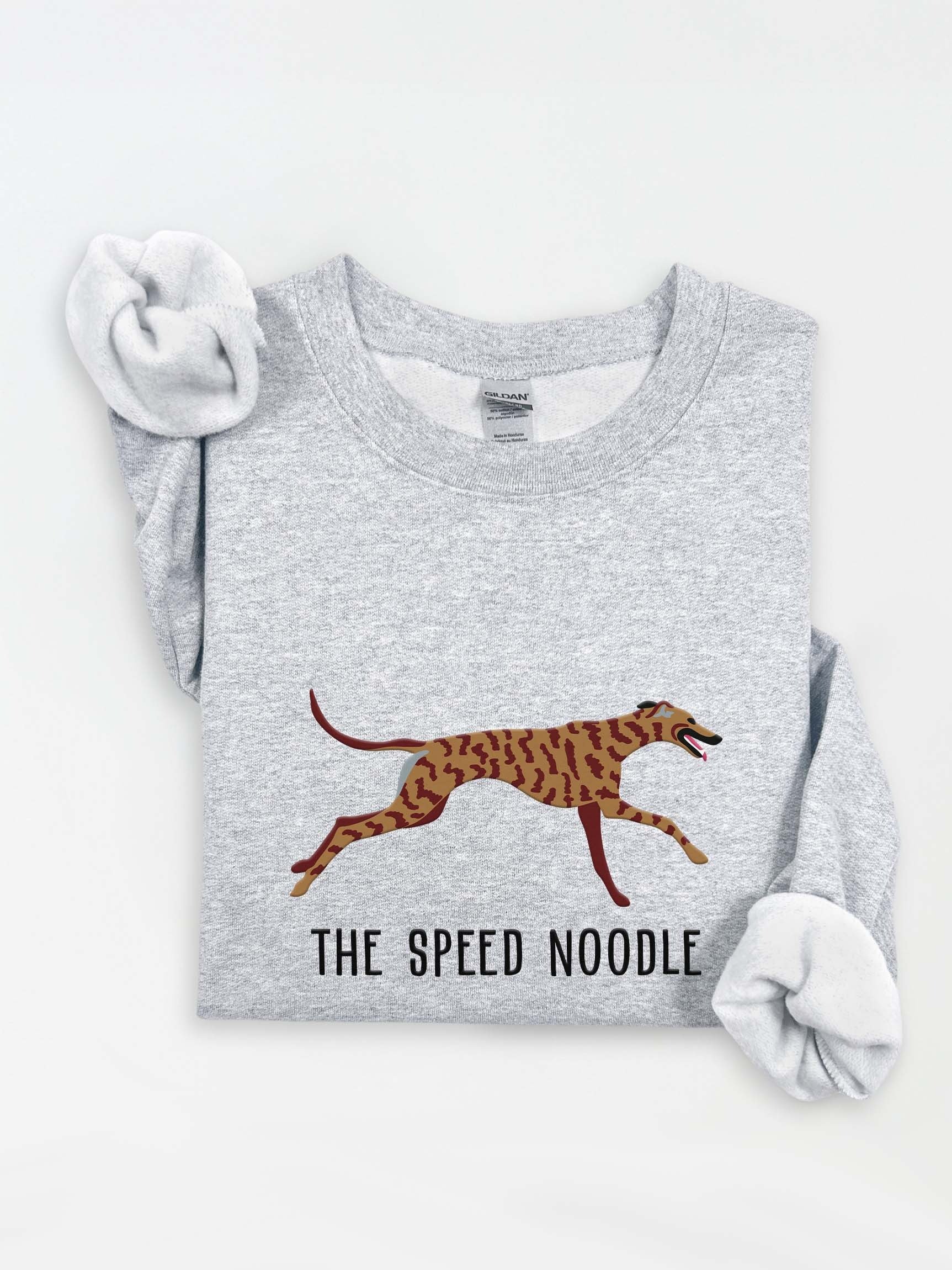 The Speed Noodle Sweatshirt (Embroidered) of an English Greyhound(Brindle 2) product image (1)