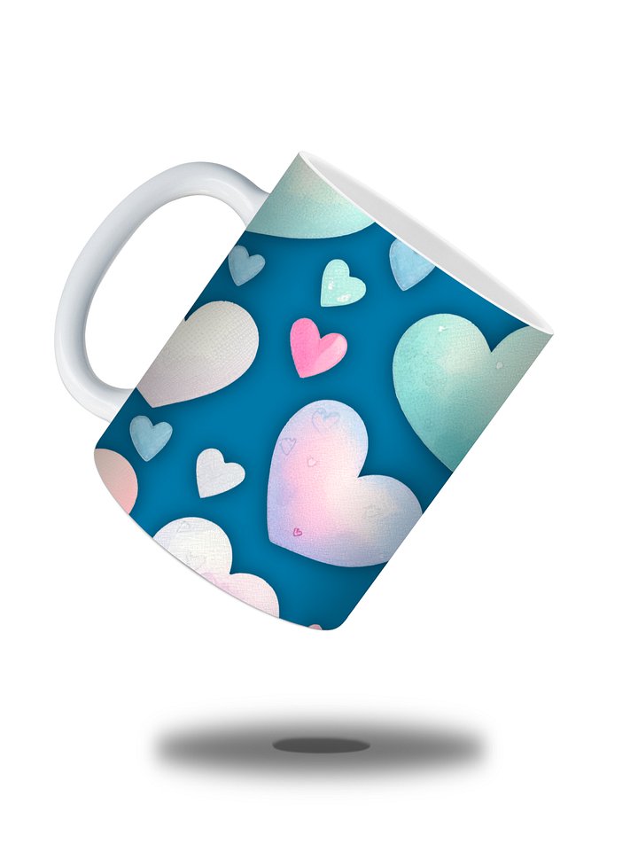 (Blue) Colorful Hearts 11oz Coffee Mug – Cute and Romantic Love-Themed Ceramic Cup – Perfect for Valentine's Day, Anniversaries, or Daily Use product image (2)