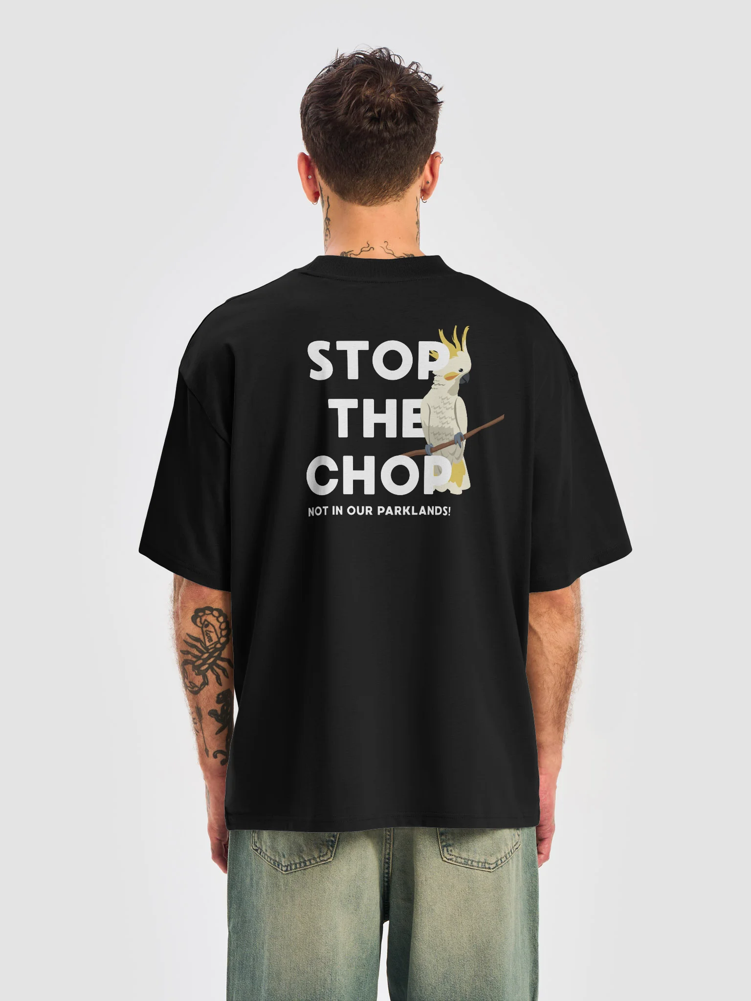 STOP THE CHOP | SC Cockatoo (White Print) | Premium Organic Oversized T-Shirt product image (6)