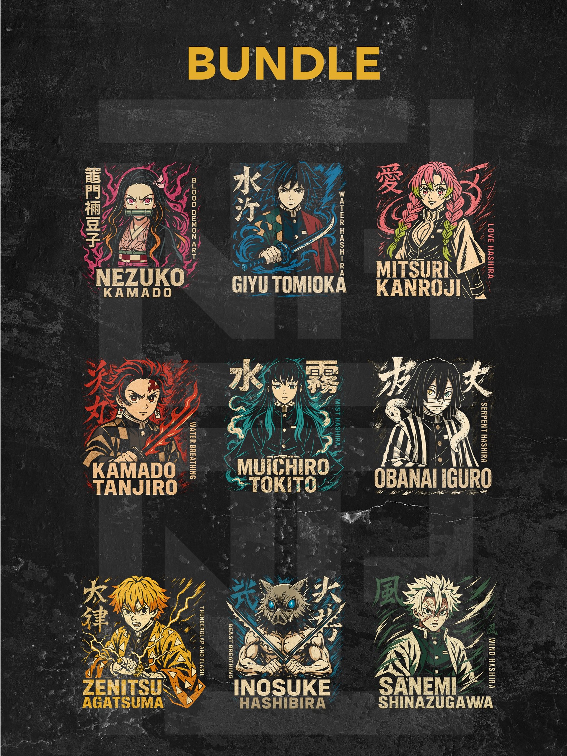 9-Piece Hybrid Streetwear Demon Slayer PNGs product image (1)
