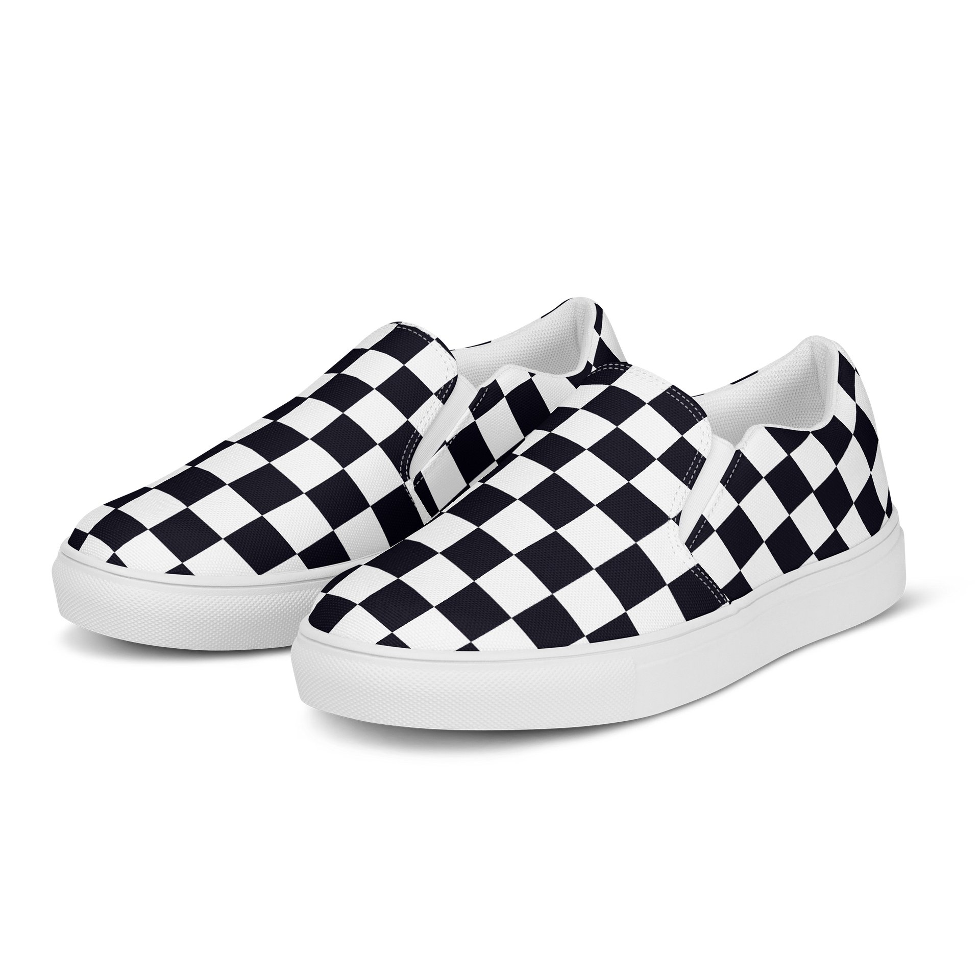 Black and White Chessboard Asymmetrical Women's Slip-On Canvas Shoes product image (3)