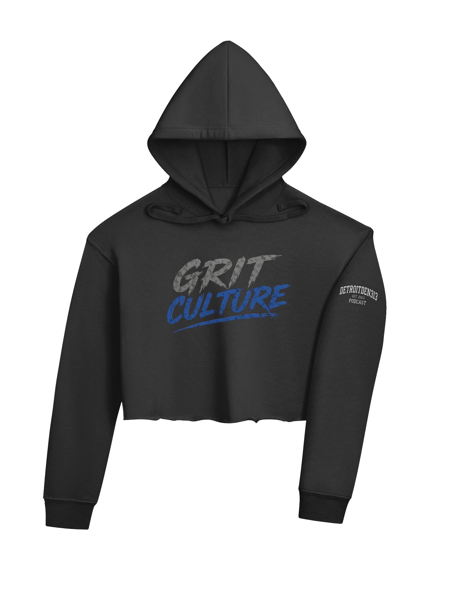 GRIT CULTURE Cropped Hoodie — Distressed Brush-Text Streetwear product image (4)