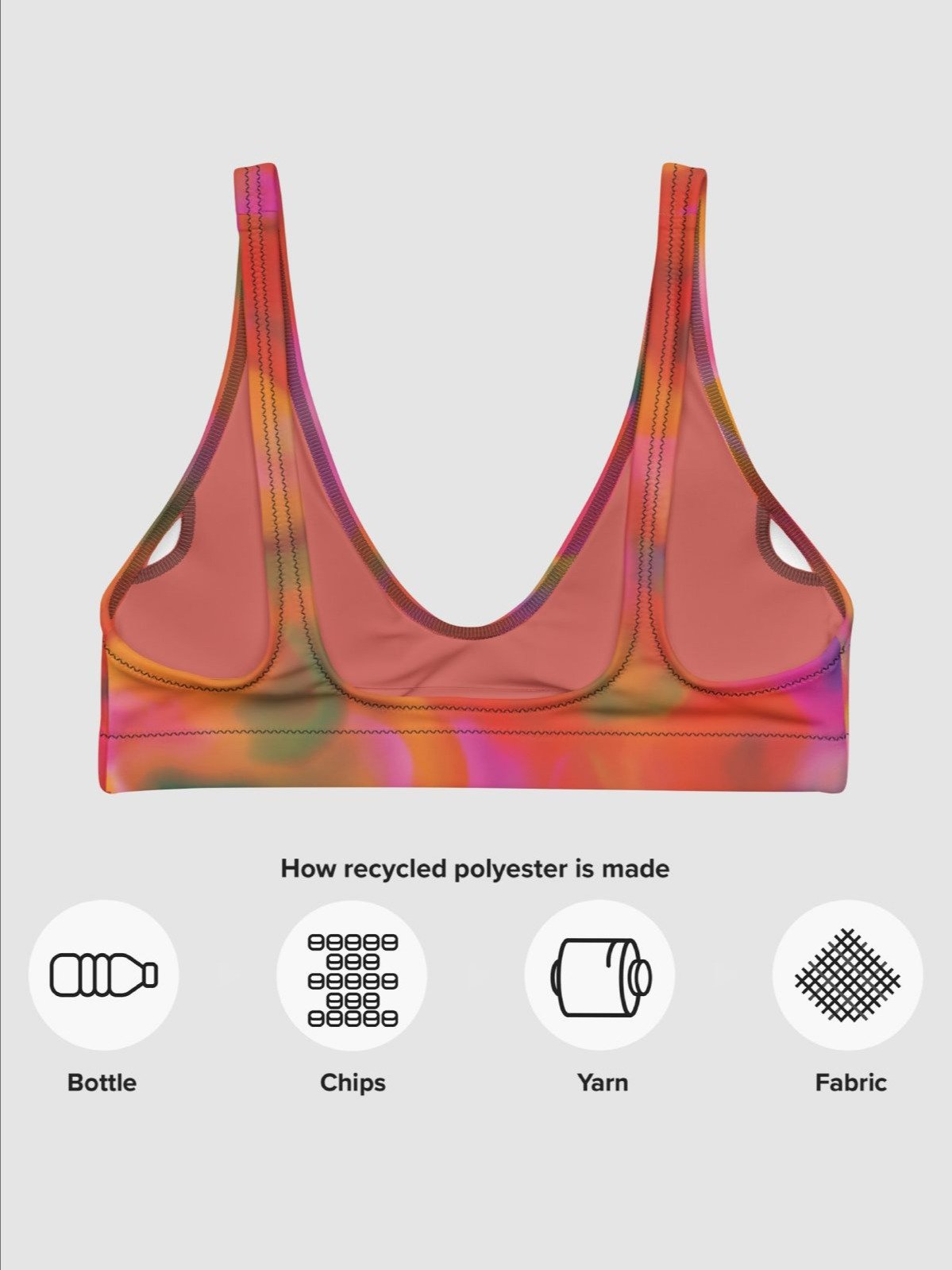 Recycle Padded Bikini Top "Trendy Vibrant Pink Orange Tie Dye" Printed product image (8)