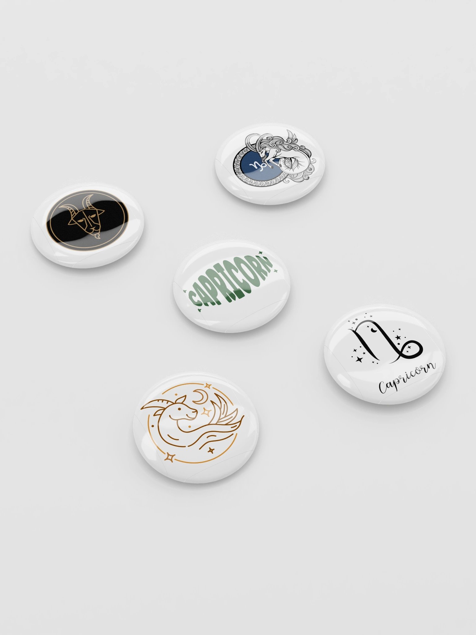 Capricorn Zodiac Enamel Pin Set of 5 — Black & White Sea Goat Astrology Pins for Jackets, Bags & Witchy Accessories product image (2)