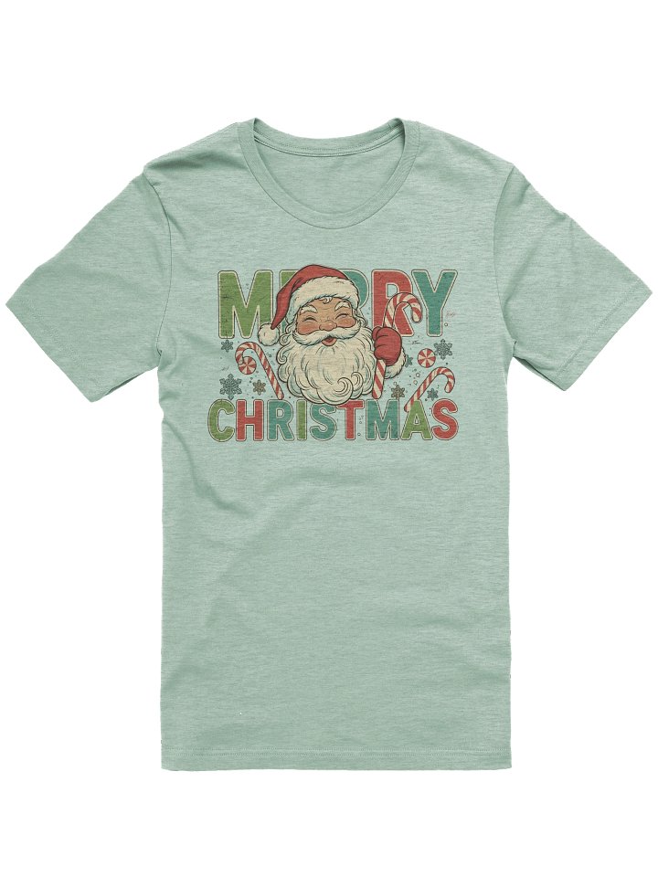 Vintage Merry Christmas Santa T-Shirt – Retro Holiday Graphic Tee with Candy Canes & Festive Typography product image (1)