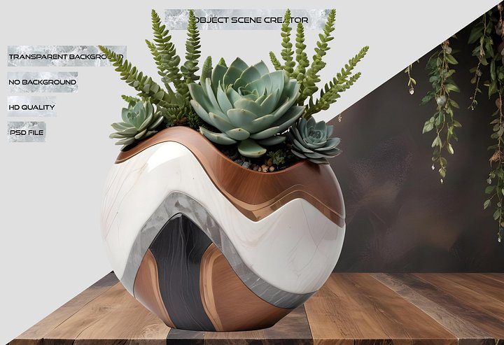 Earthly Symphony – Wave-Patterned Succulent Vase PNG product image (2)