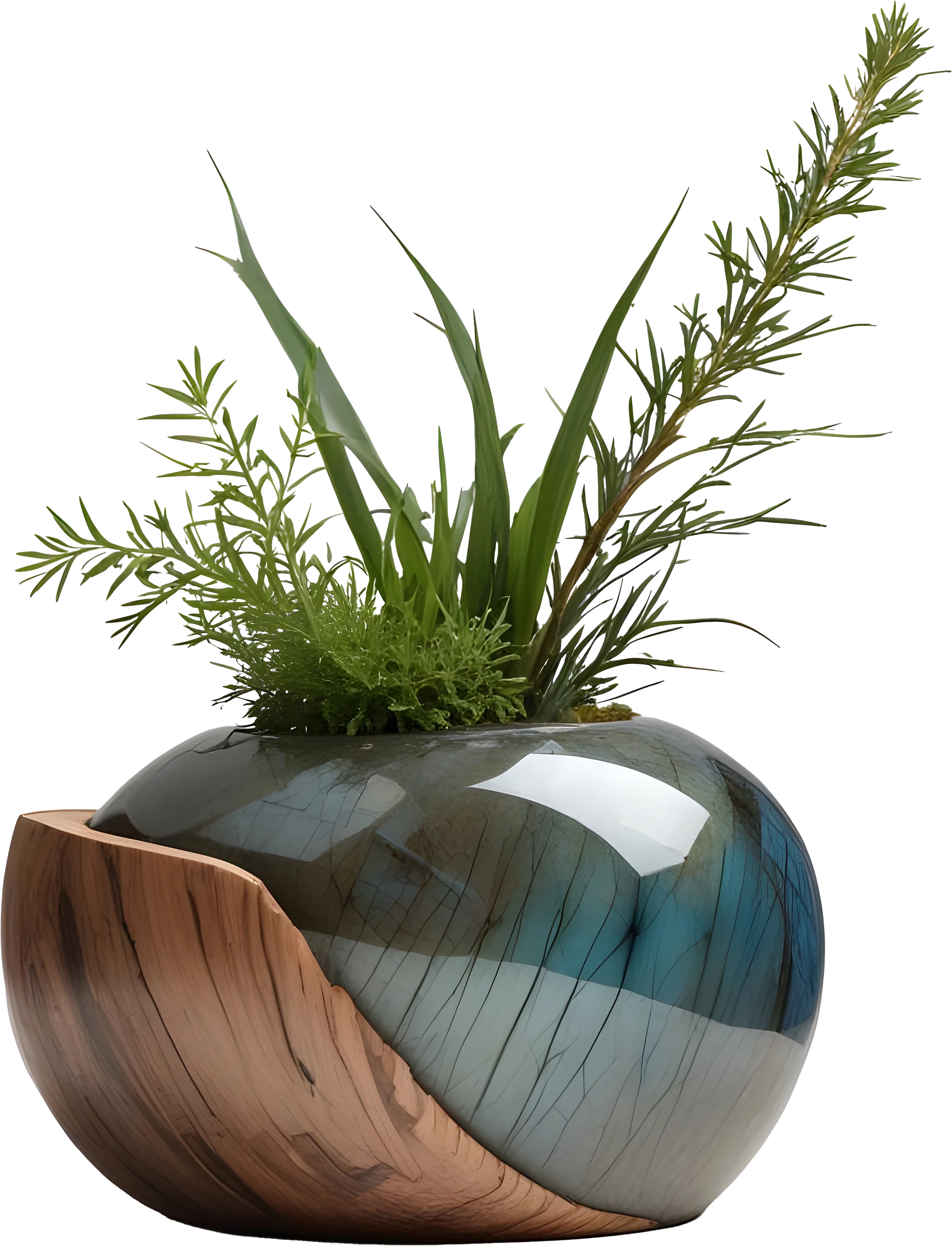 Celestial Grace – Vase Labradorite with Wood Accent product image (1)