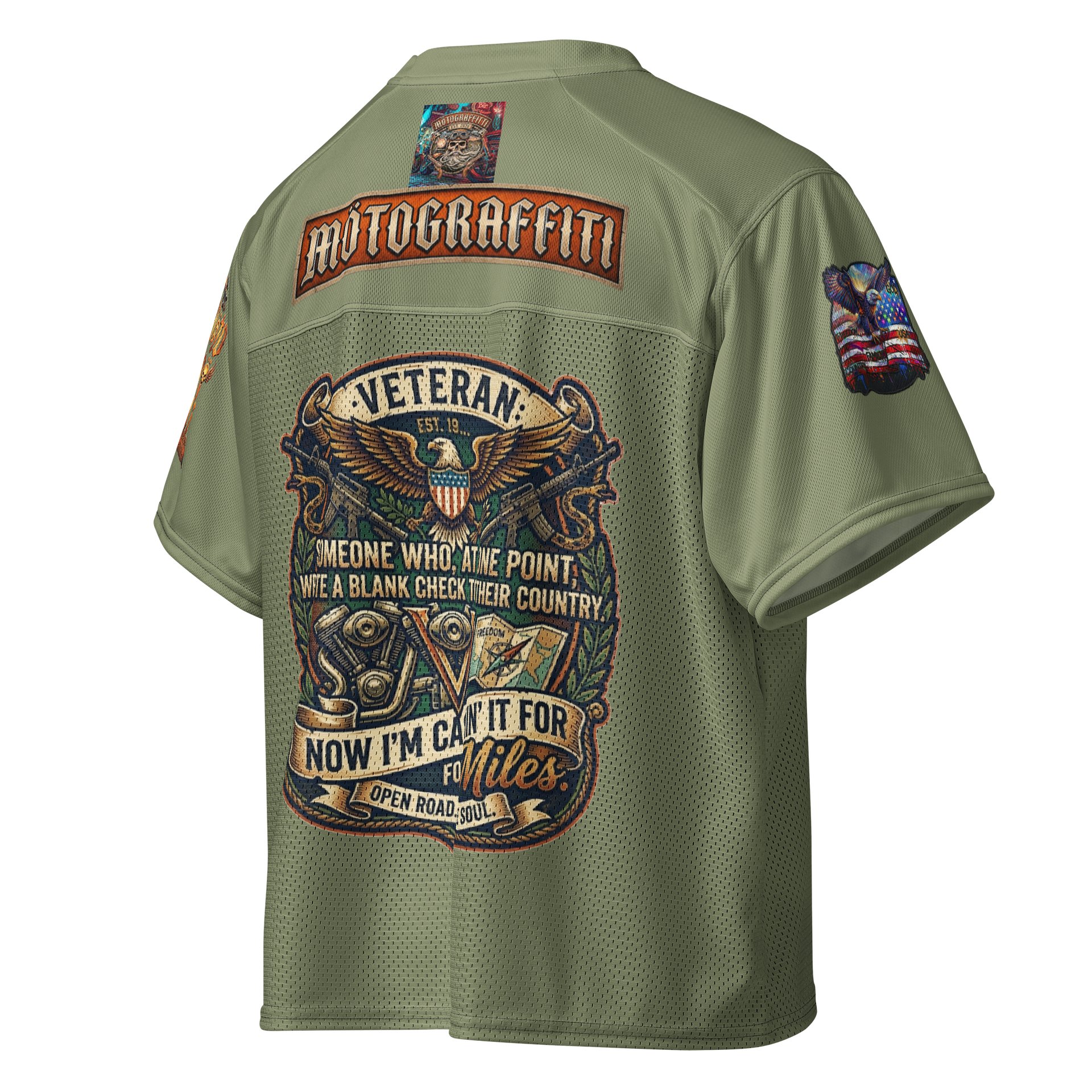 MötoGraffitti Veterans OD Green Football Jersey product image (4)