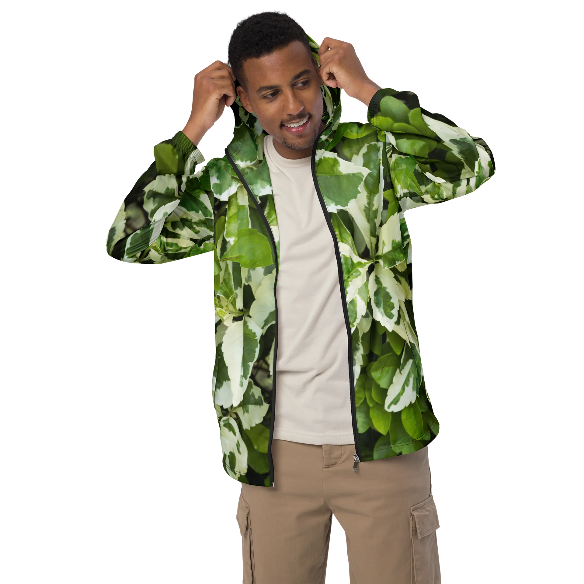 Moss & Parch All-Over Print Earthy Forest Green Water-Resistant Windbreaker product image (3)