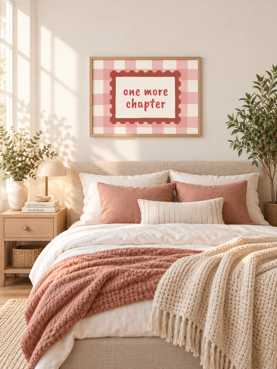 One More Chapter Print | Book Lover Decor | Pink Gingham Reading Nook | Literary Quote Poster | Cozy Library Digital Download product image (10)
