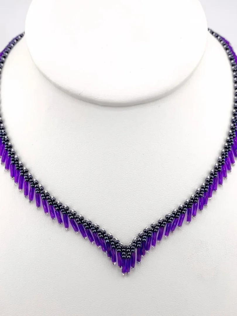 Bugle Bead Fringe Necklace - Purple product image (1)