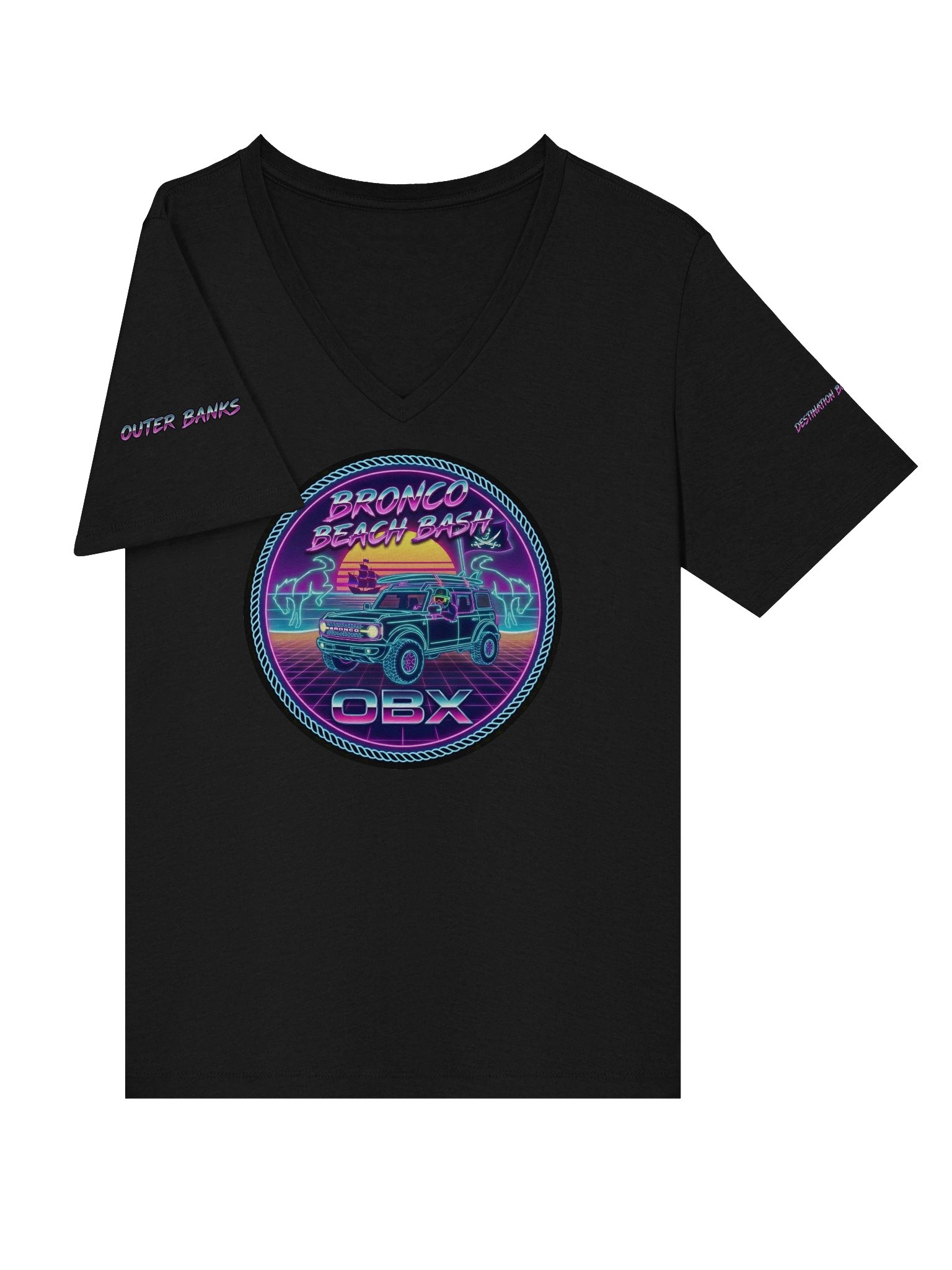 2026 Bronco Beach Bash OBX / Destination Bigfoot Bronco Collab V-Neck Bella+Canvas Supersoft T-Shirt (Multiple Colors Available) product image (6)