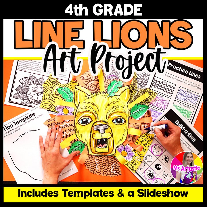 Line Art Lesson Element of Art Line 4th Grade Types of Lines Lion Art Project product image (1)