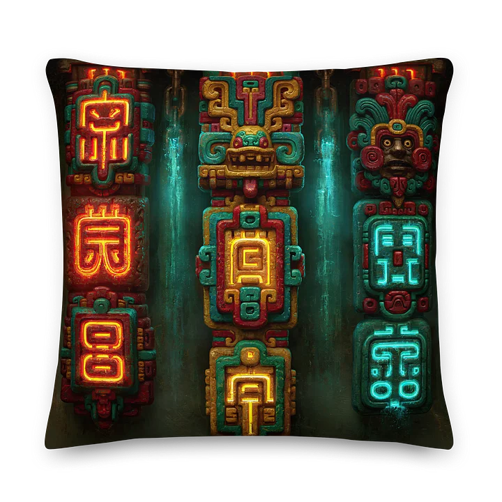 Transmission Totems I — Ancient Neon Glyph Cushion Cover 22x22 product image (1)