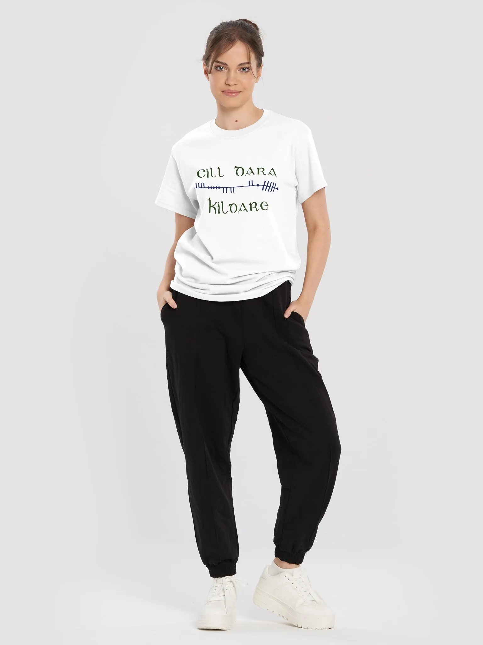 Kildare/Cill Dara Scholastic style Ogham white printed T-shirt product image (4)