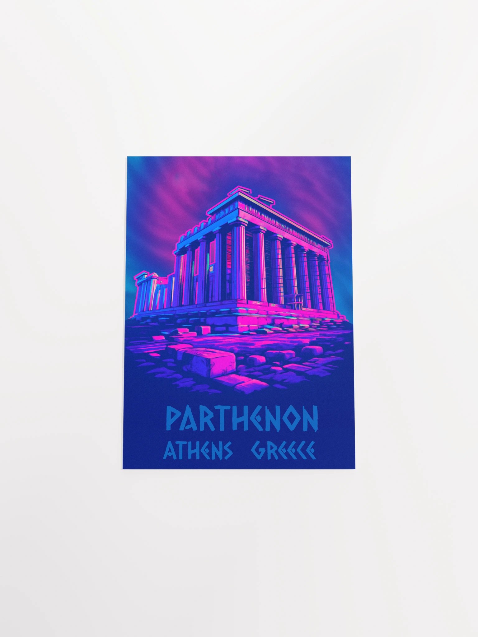 Vivid Parthenon Temple – Neon Y2K Greek Ruins Artwork Matte Poster product image (19)