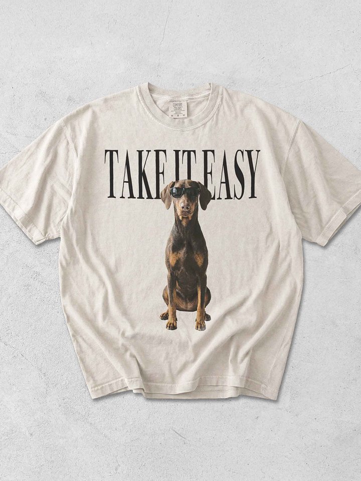 Take It Easy '90s Pop Vintage-Style T-Shirt for Doberman(Red & Tan) Owners product image (1)