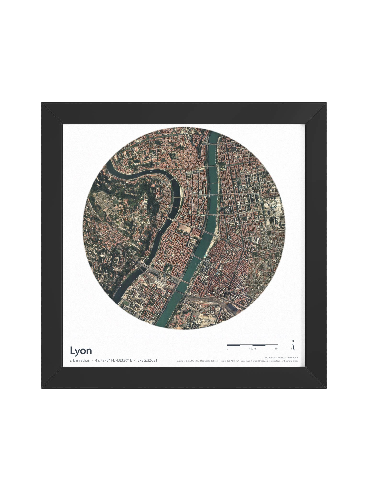 Lyon — Path-Traced 3D Orthophoto City Map · Framed Matte Poster product image (3)