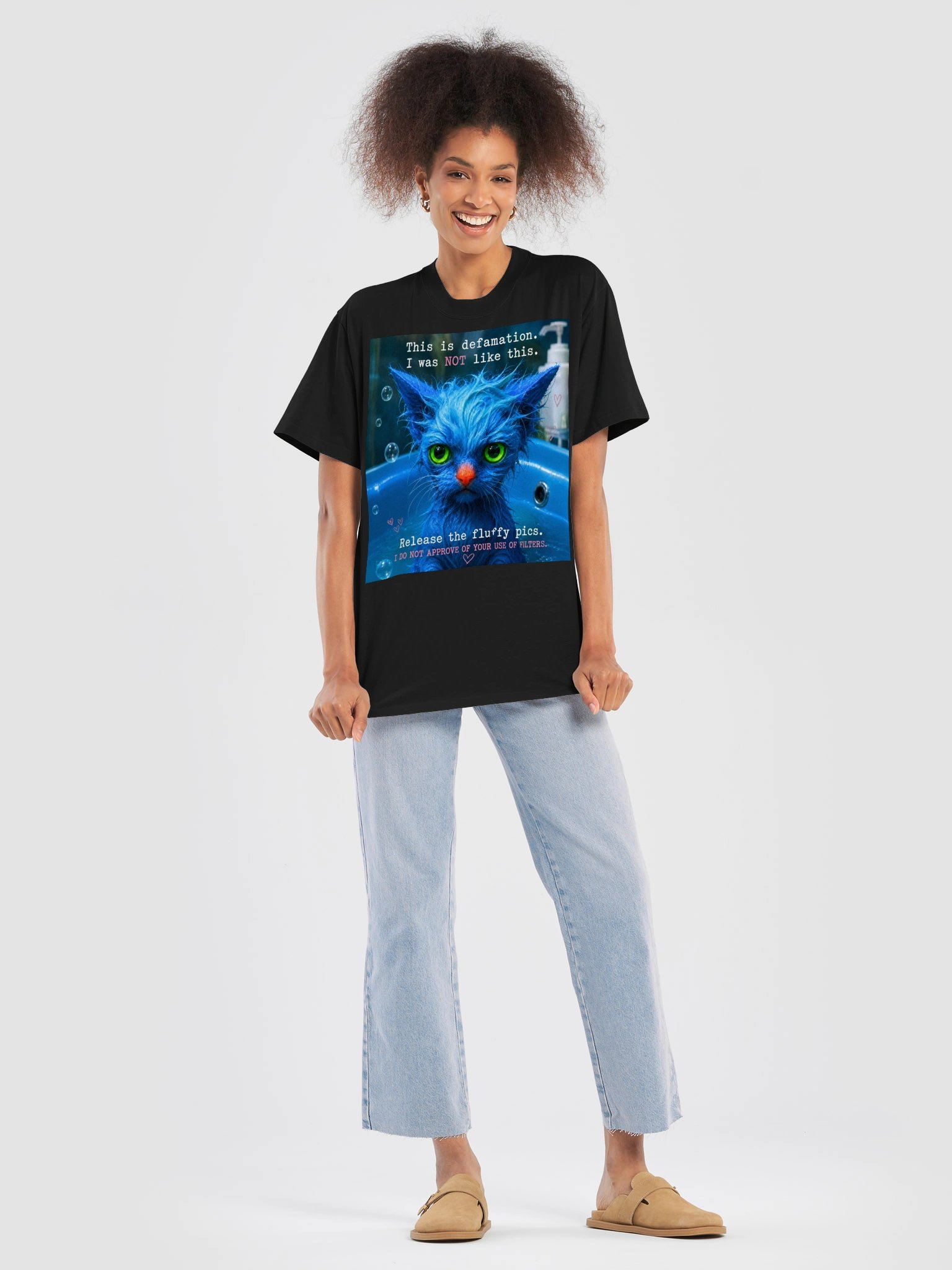 Funny Blue Cat T-Shirt | “This Is Defamation” Unisex Graphic Tee | Cute Grumpy Cat Gift product image (8)