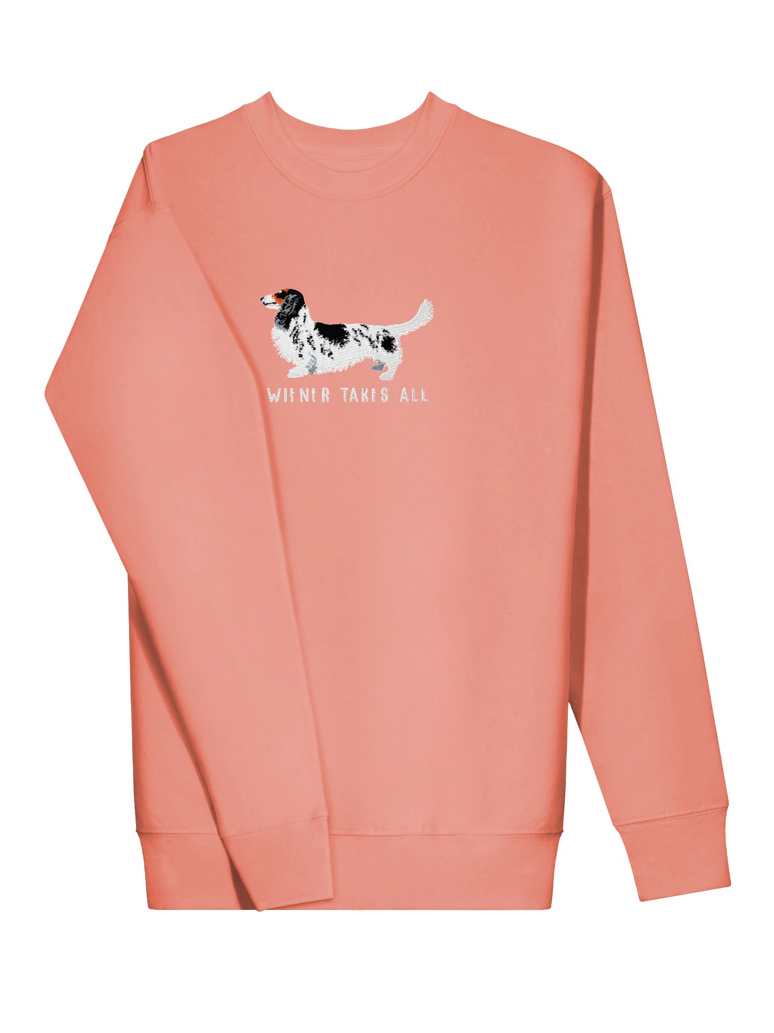 Wiener Takes All Sweatshirt (Embroidered) of a Longhaired Dachshund(Pied Black & White) product image (73)