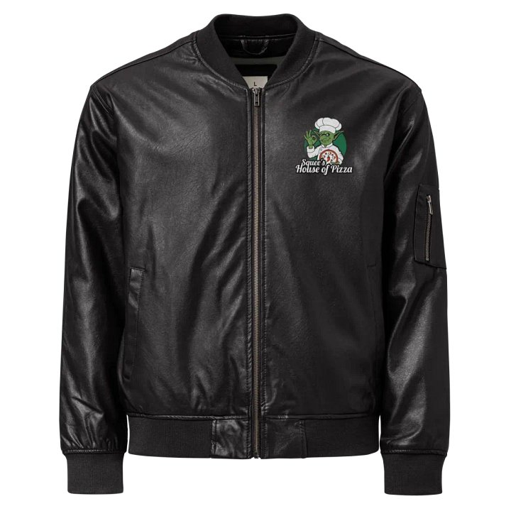 Squee’s House of Pizza Faux Leather Bomber Jacket product image (1)