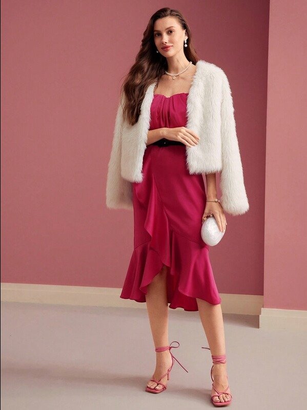 MOTF PREMIUM SOLID RUFFLE WRAP HEM TUBE COCKTAIL DRESS WITH BELT product image (4)