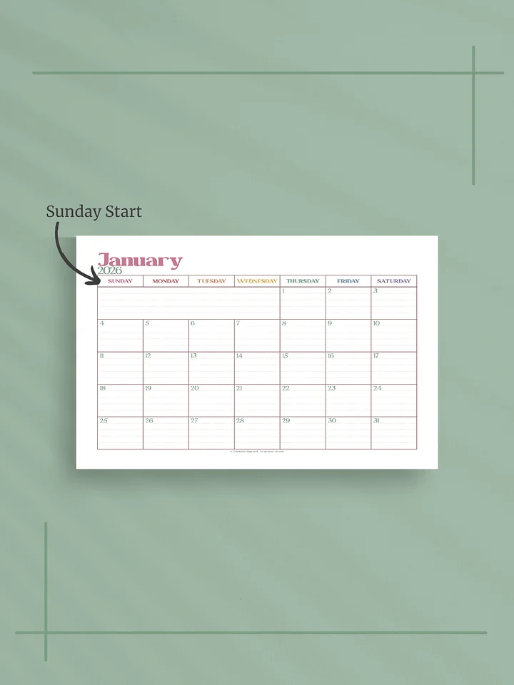 Summer Garden 2026 Calendar - Single Page per Month, Sunday Start, Half Letter Size product image (2)