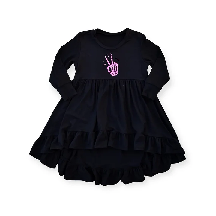Skeleton Peace High Low Dress Long Sleeve product image (1)