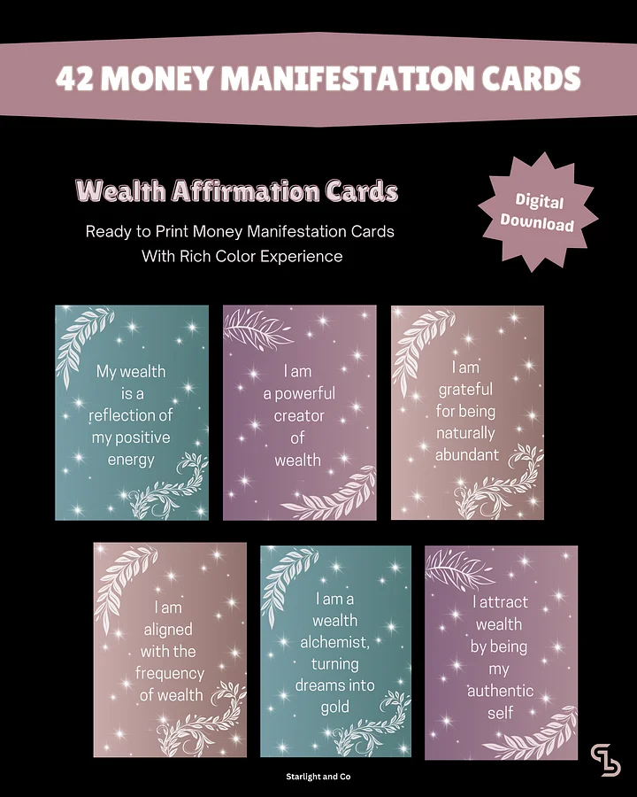 42 Money Manifestation Cards, 2.5 x 3.5 Inches Cards, Digital Manifestation Cards, Wealth Manifestation Cards product image (1)