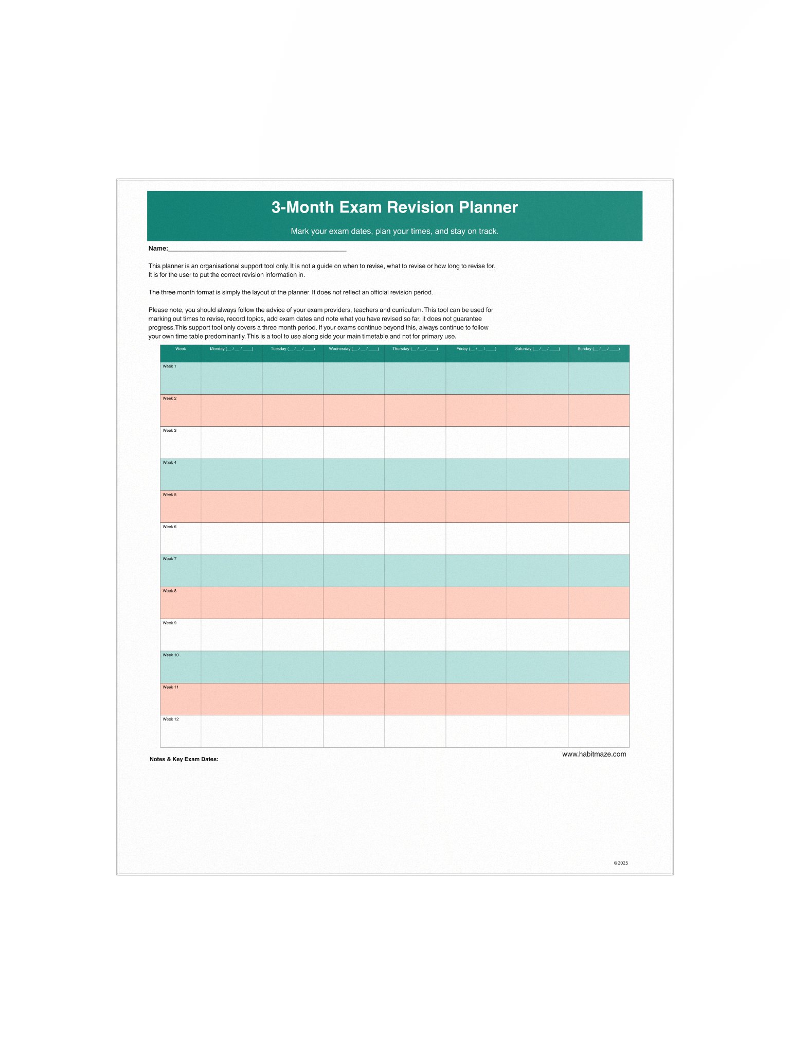 3 Month Exam Revision Planner product image (2)