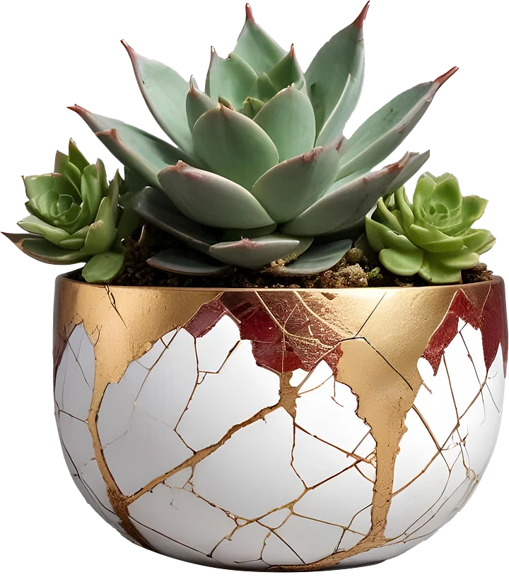 Kintsugi Elegance – Garnet & White Succulent Planter PNG product image (1)