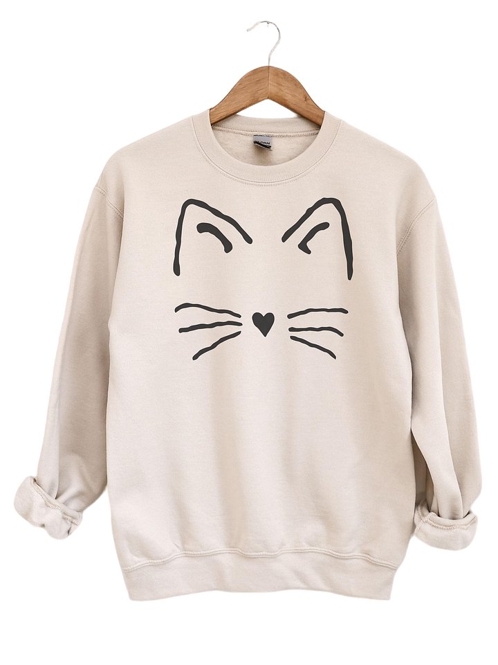 Minimal Cat Face Sweatshirt – Cute Whiskers & Heart Nose product image (1)