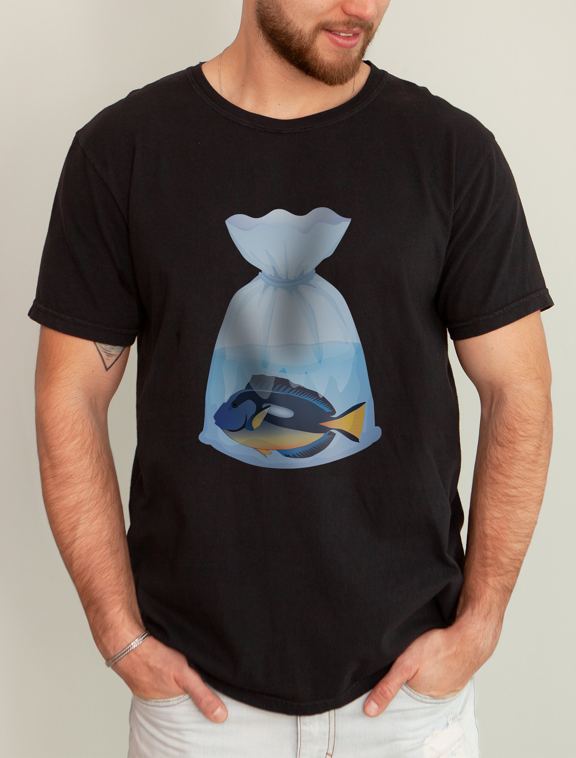 Fish in a Bag (Blue Hippo Tang) | T-Shirt for Saltwater and Coral Reef Aquarium Hobbyists product image (1)