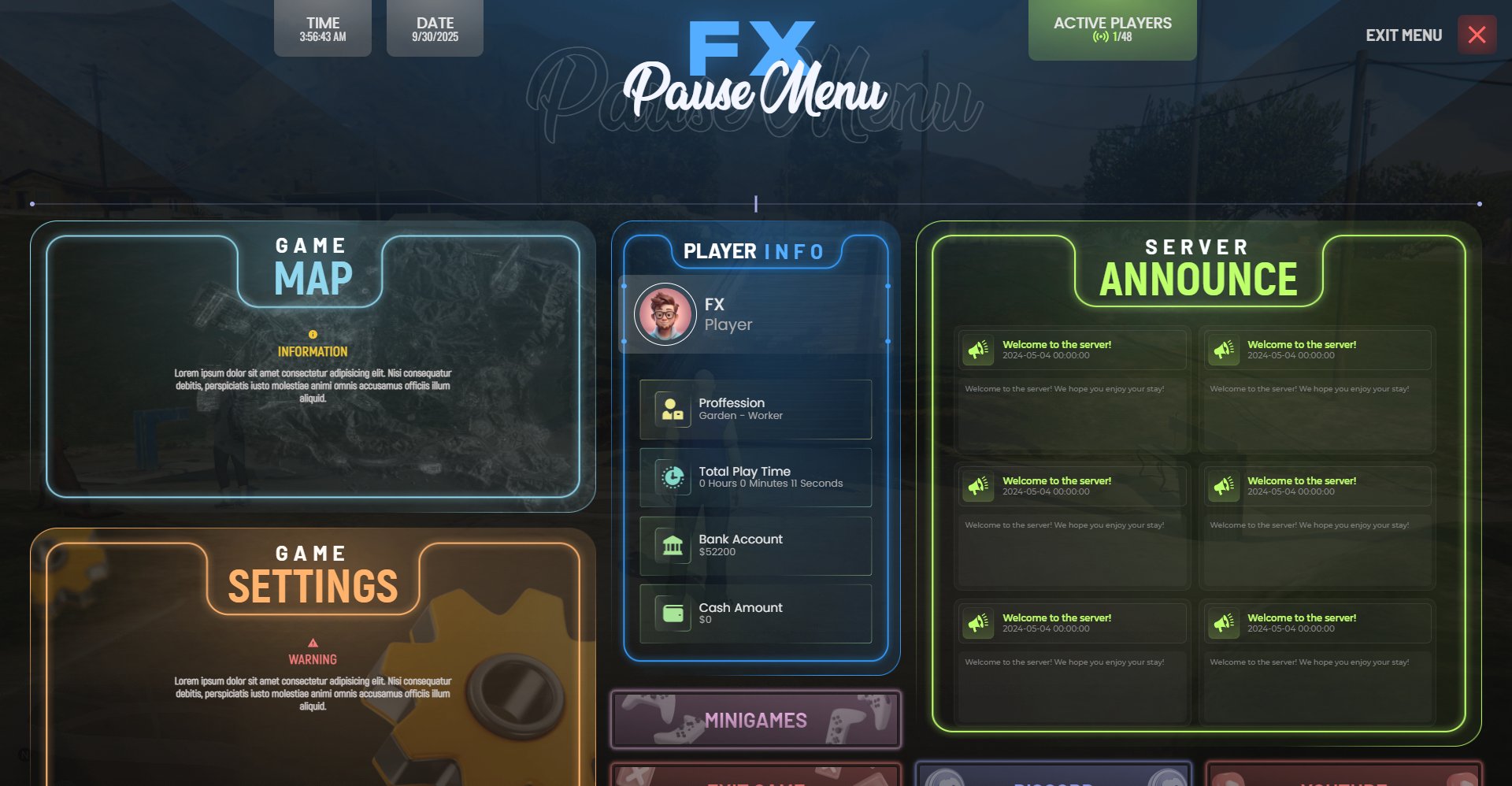 FREE FIVEM PAUSE MENU V2 [ QB / ESX ] product image (5)
