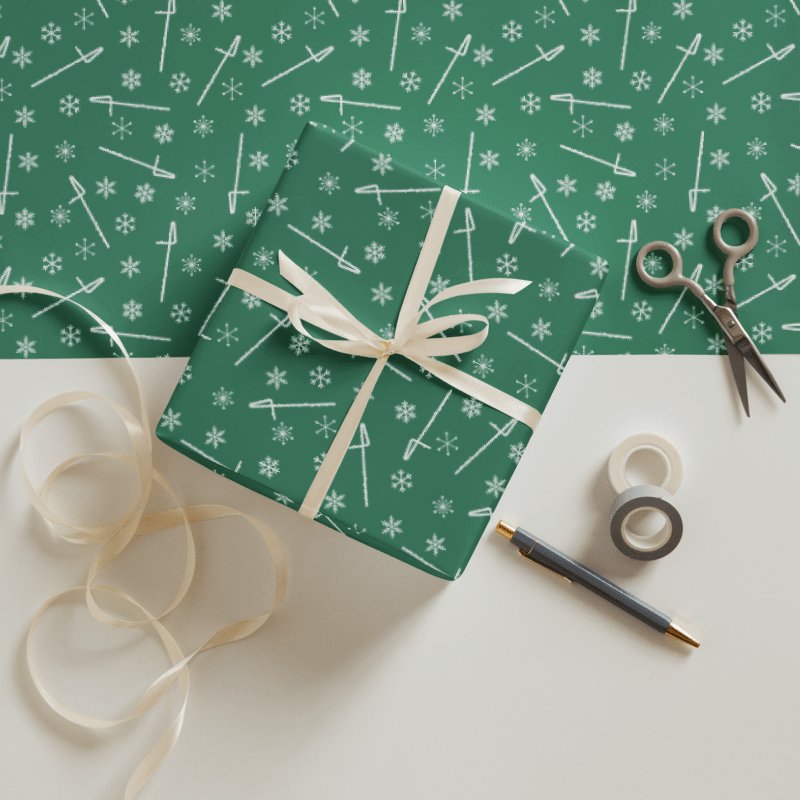 Flutes and Snowflakes - Contrabass - Green Gift Wrap Paper Sheets product image (1)