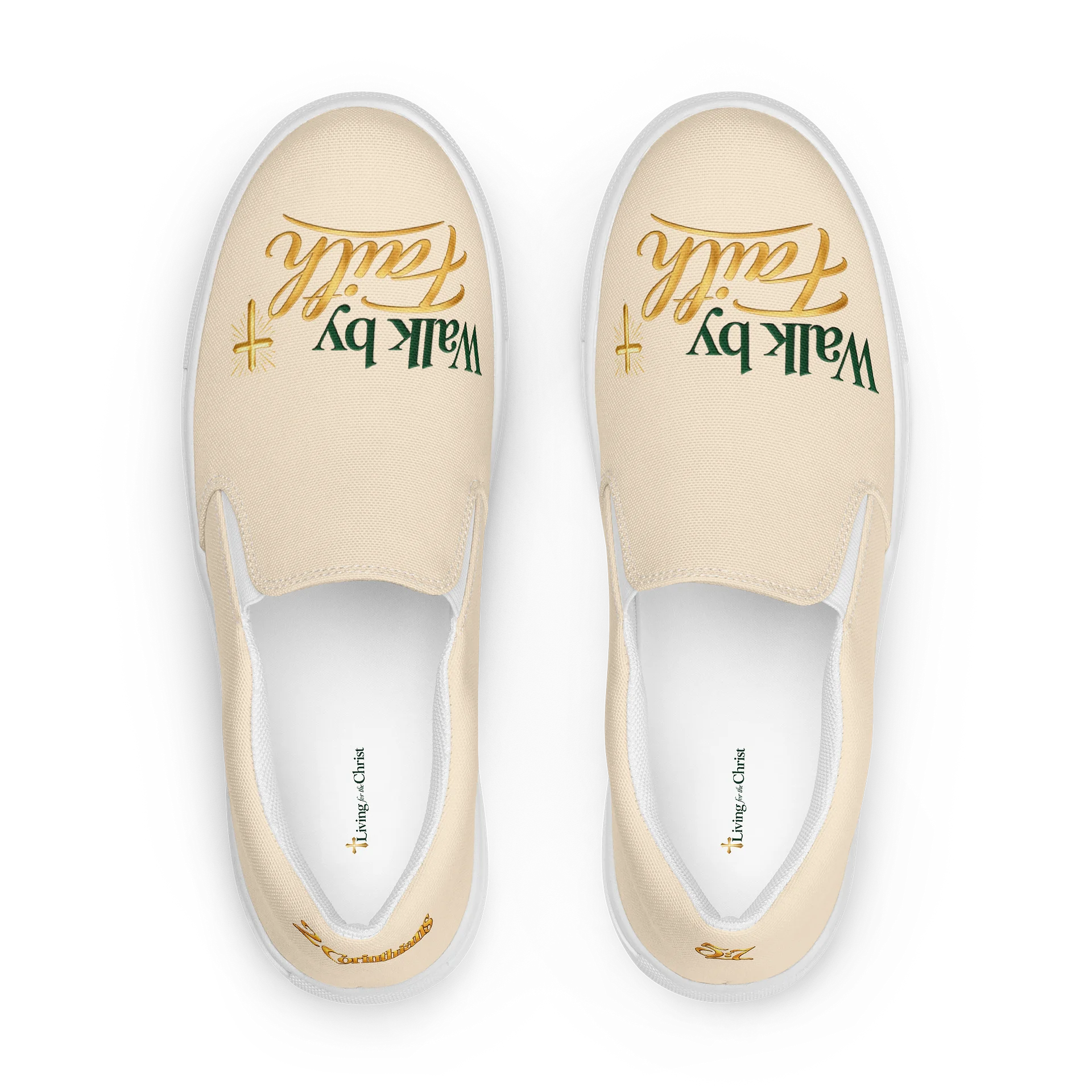 Walk by Faith Men’s Slip-On Canvas Shoes – Cream & Gold product image (1)