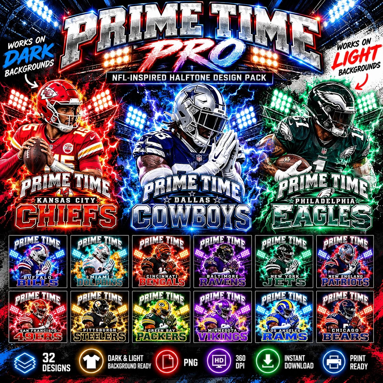 Pro Football Designs for Dark & Light Shirts product image (1)
