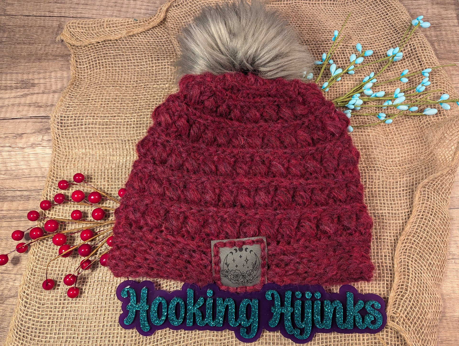 Macy Beanie - Maroon/Moon Flowers product image (1)